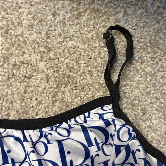Dior monogram Cropped tank top in white and blue w/ adjustable straps - Picture 5 of 8
